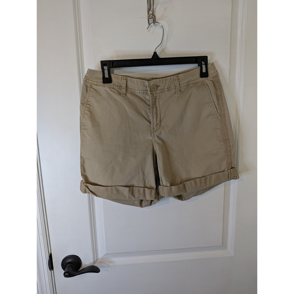 A New‎ Day Womens Khaki Chino Shorts Side Stripe Tan Stretch Size 6